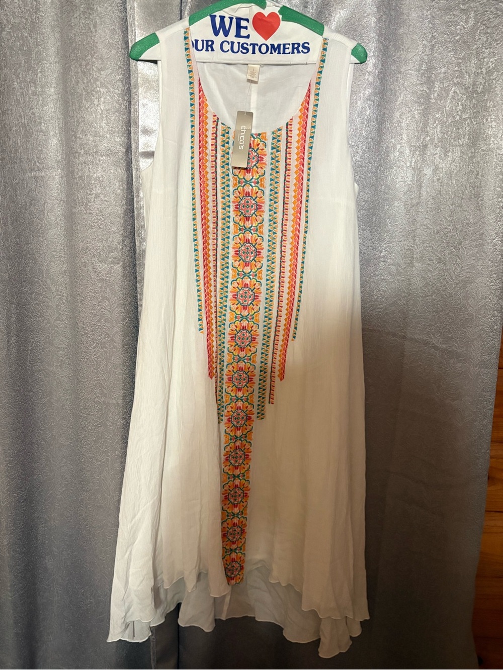 Chico's White Dress with Multicolor Embroidered Trim